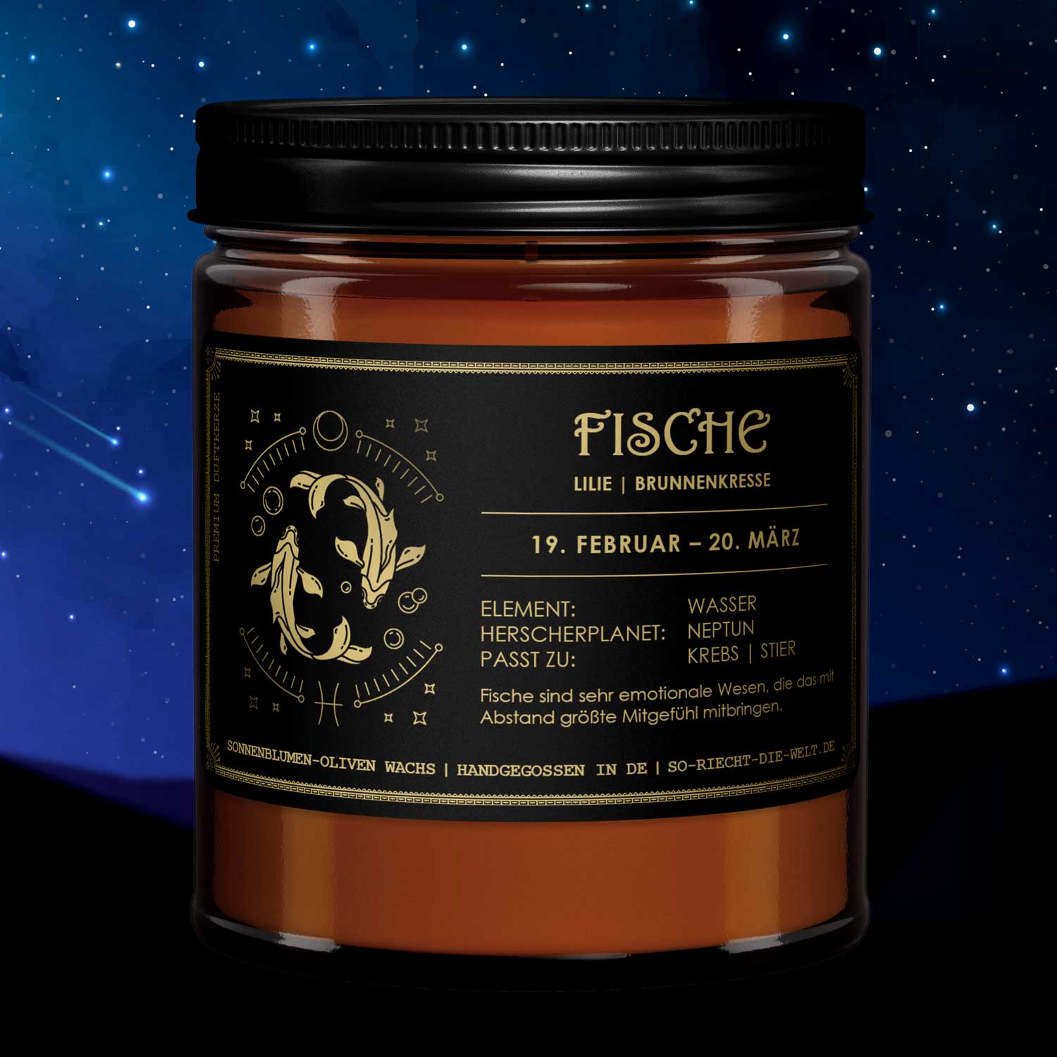Fische Sternzeichen Duftkerze - Lilie | Brunnenkresse