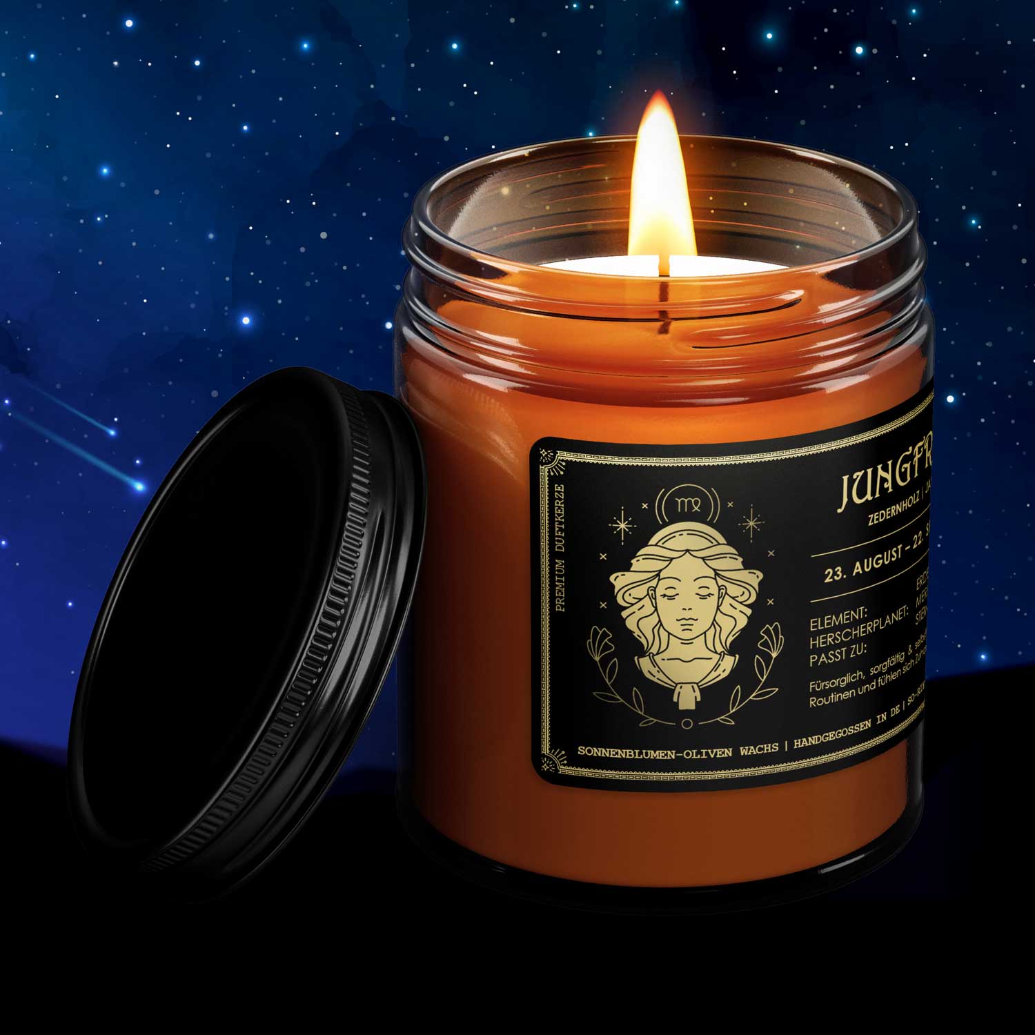 Jungfrau Sternzeichen Duftkerze - Zedernholz | Jasmin