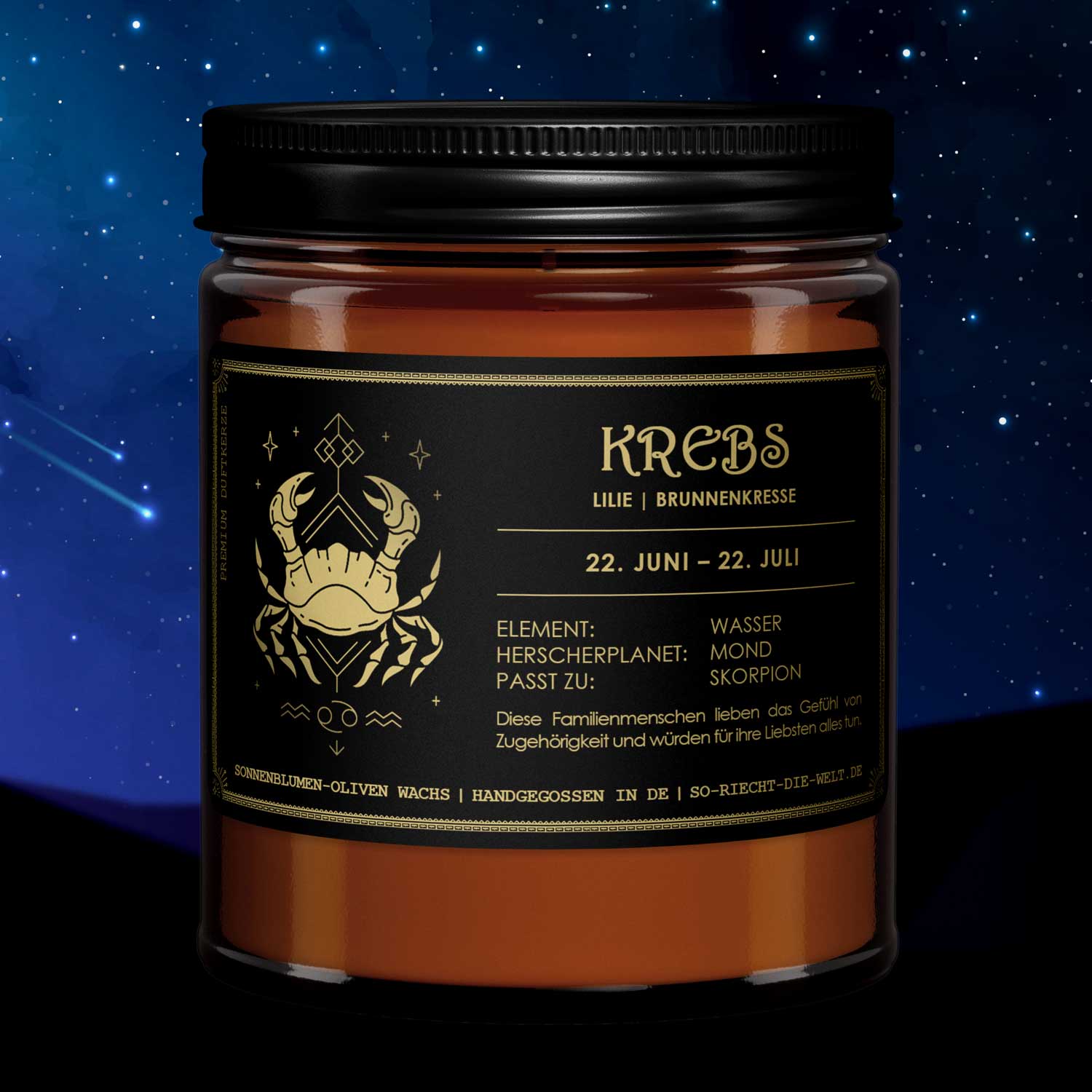 Krebs Sternzeichen Duftkerze - Lilie | Brunnenkresse