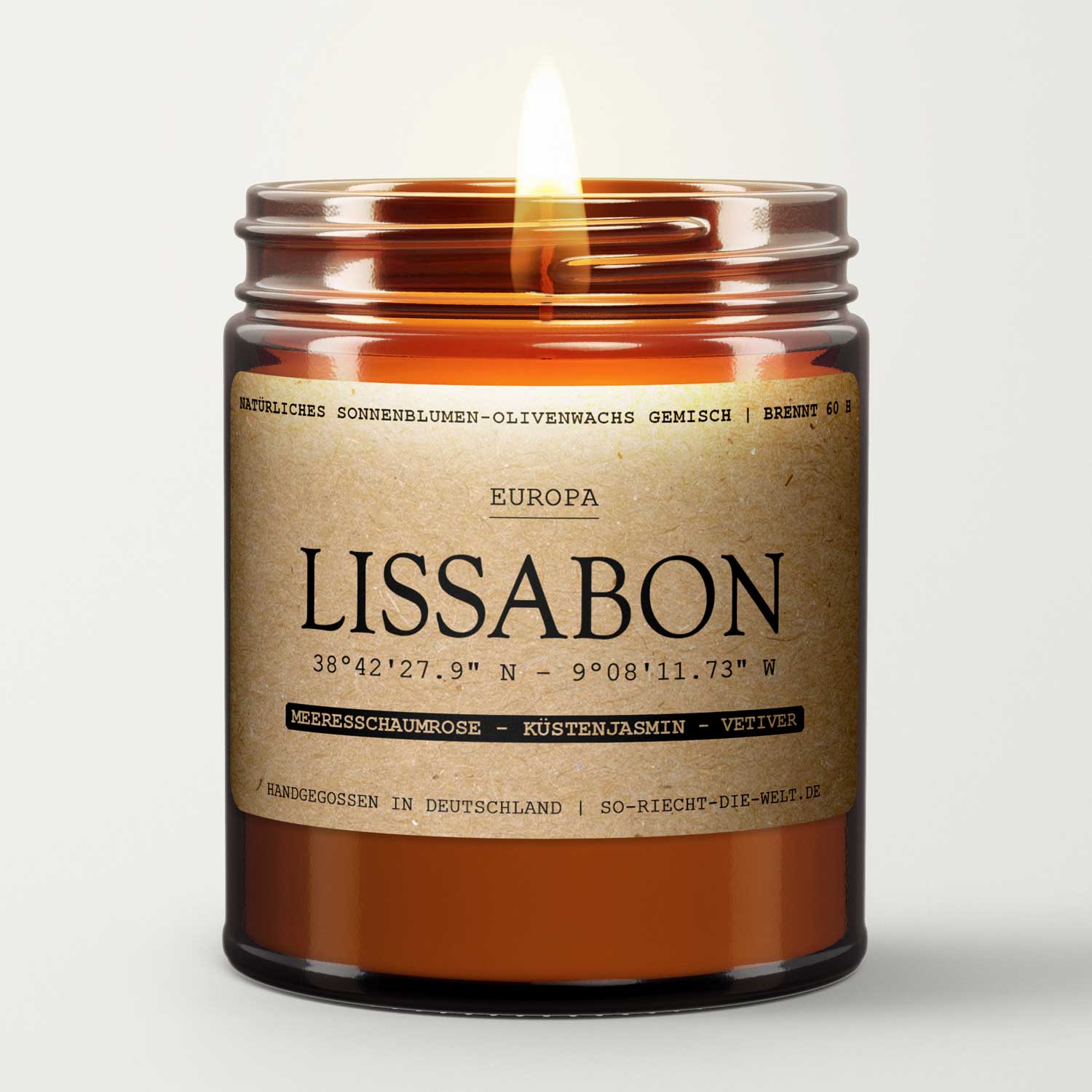Lissabon Duftkerze - Meeresschaumrose | Küstenjasmin | Vetiver