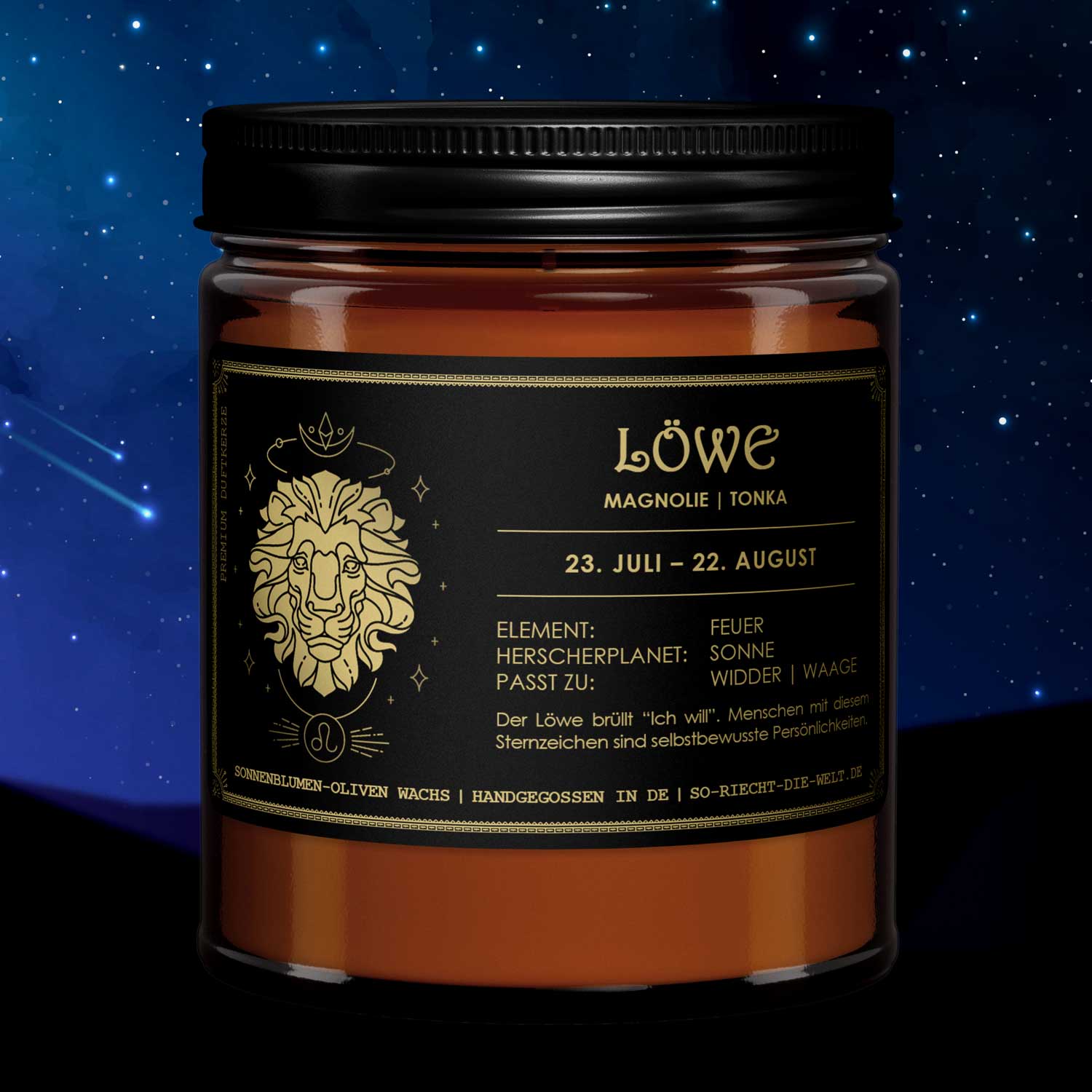 Löwe Sternzeichen Duftkerze - Magnolie | Tonka