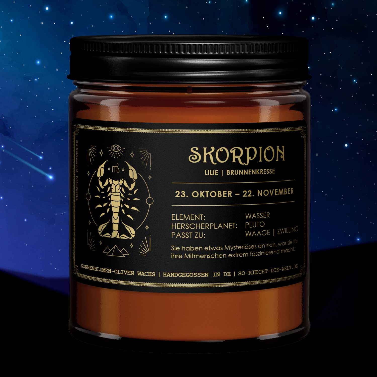 Skorpion Sternzeichen Kerze - Lilie | Brunnenkresse