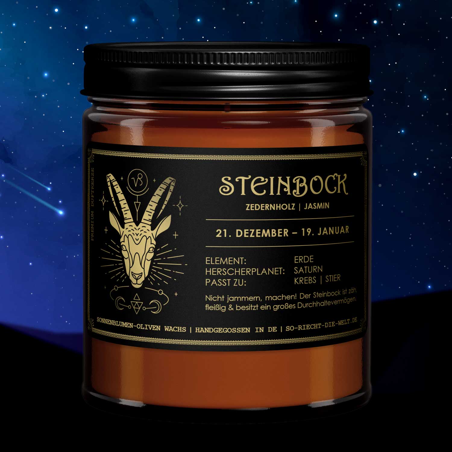 Steinbock Sternzeichen Kerze - Zedernholz | Jasmin