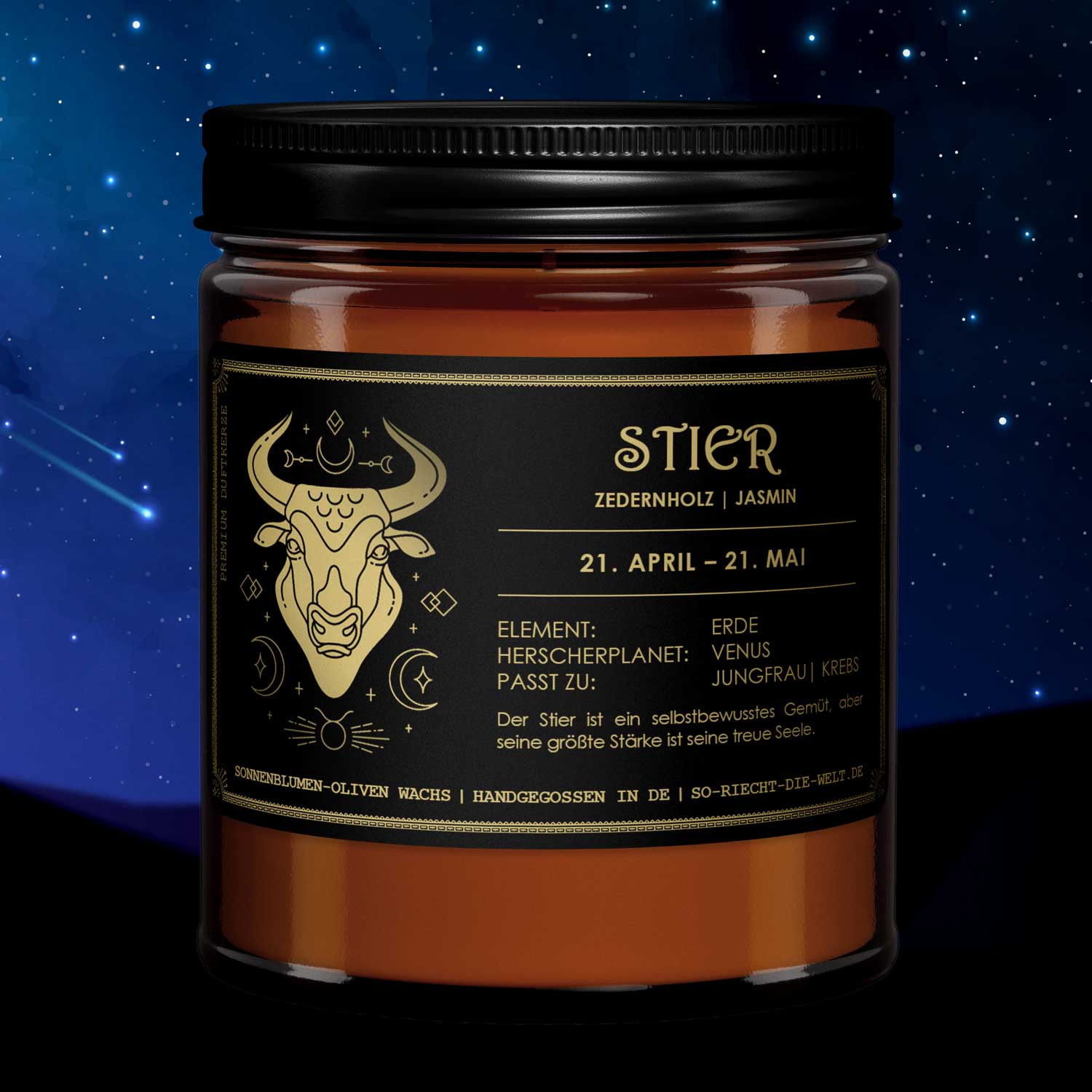 Stier Sternzeichen Kerze - Zedernholz | Jasmin