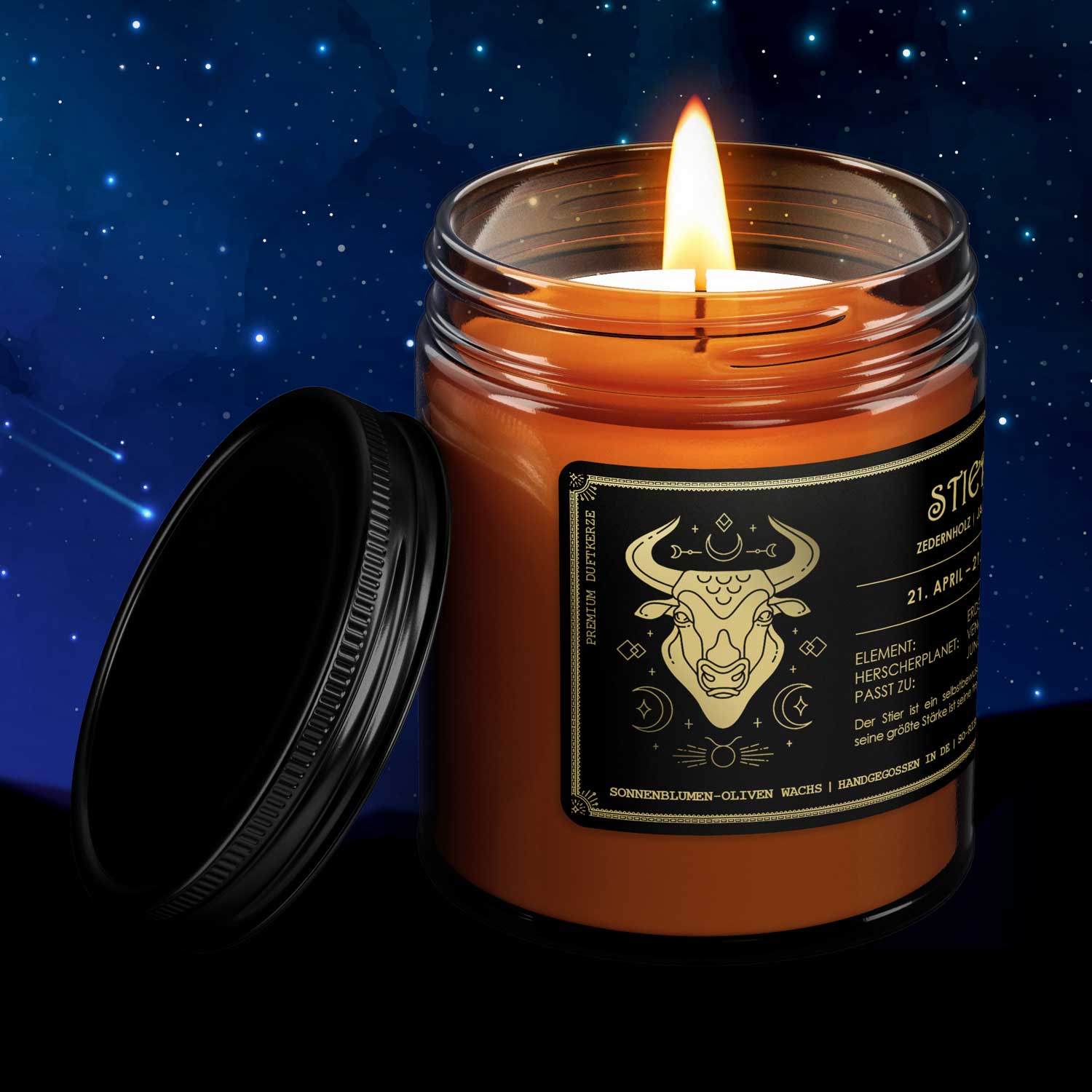 Stier Sternzeichen Kerze - Zedernholz | Jasmin