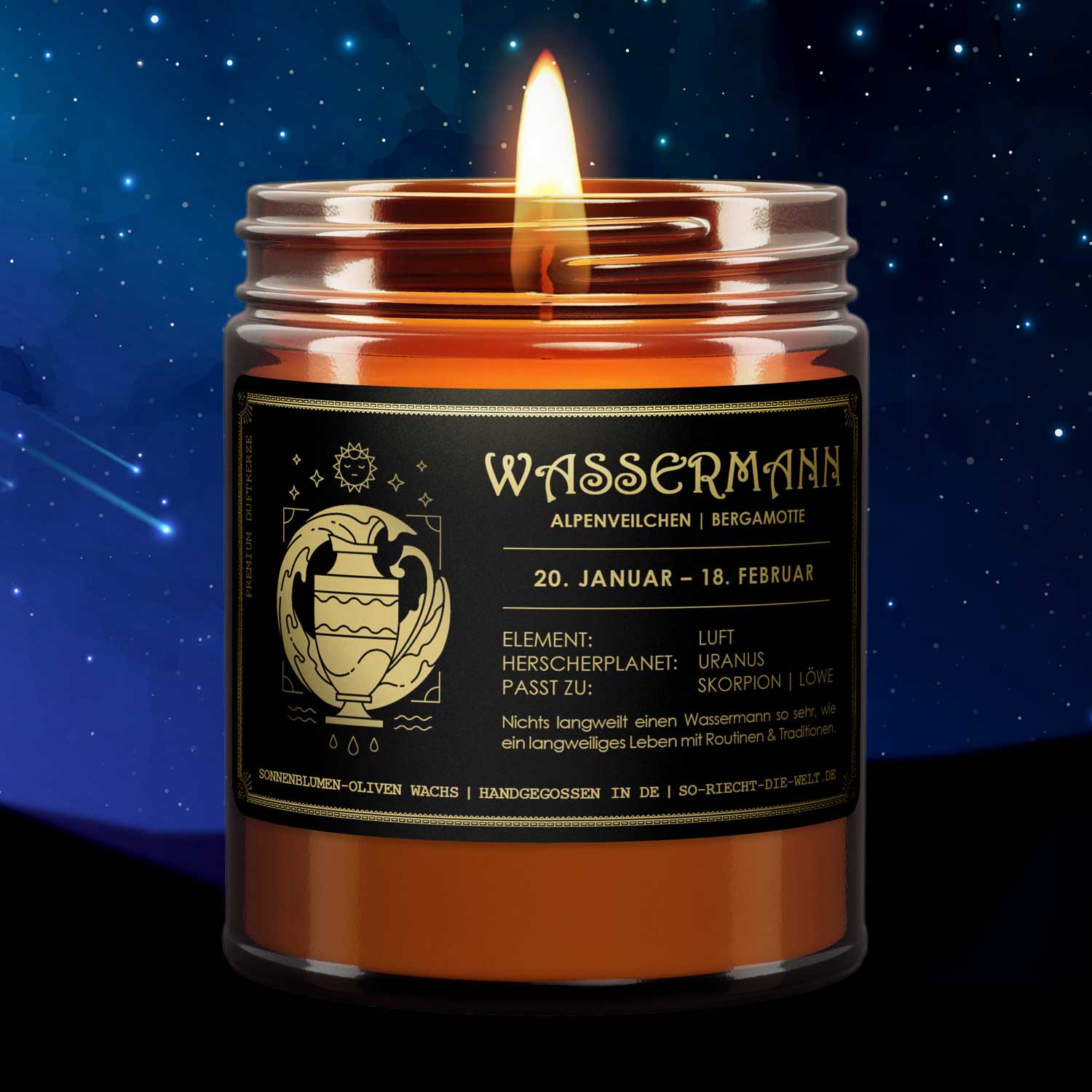 Wassermann Sternzeichen Kerze - Alpenveilchen | Bergamotte