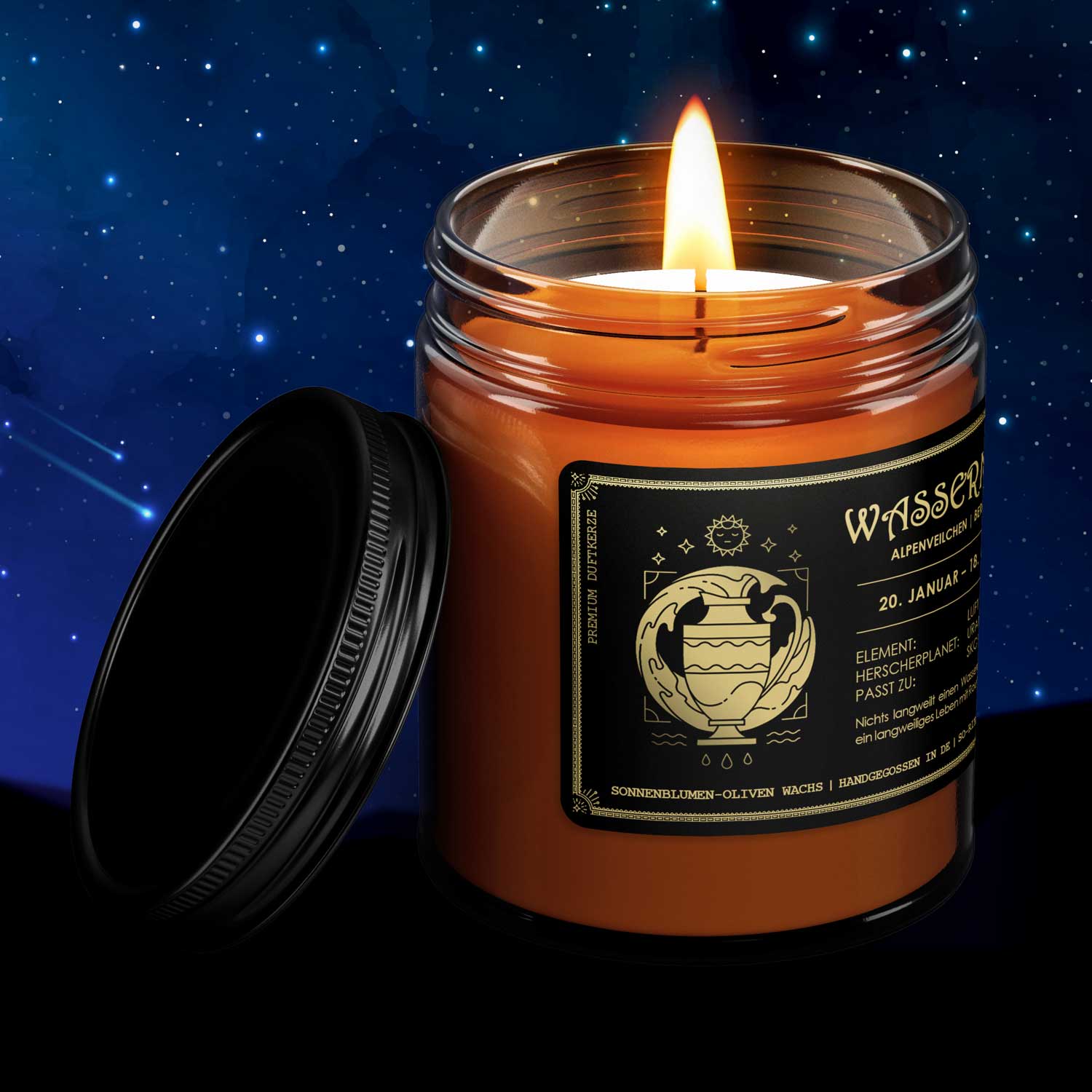 Wassermann Sternzeichen Kerze - Alpenveilchen | Bergamotte