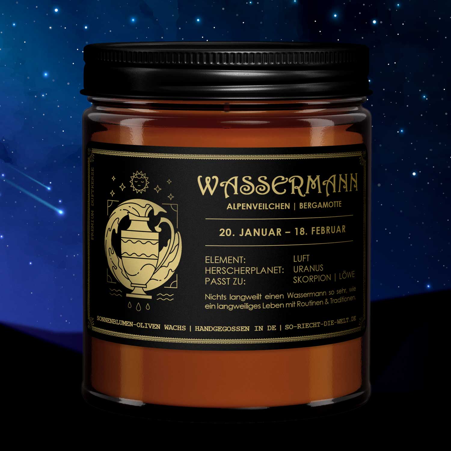 Wassermann Sternzeichen Kerze - Alpenveilchen | Bergamotte