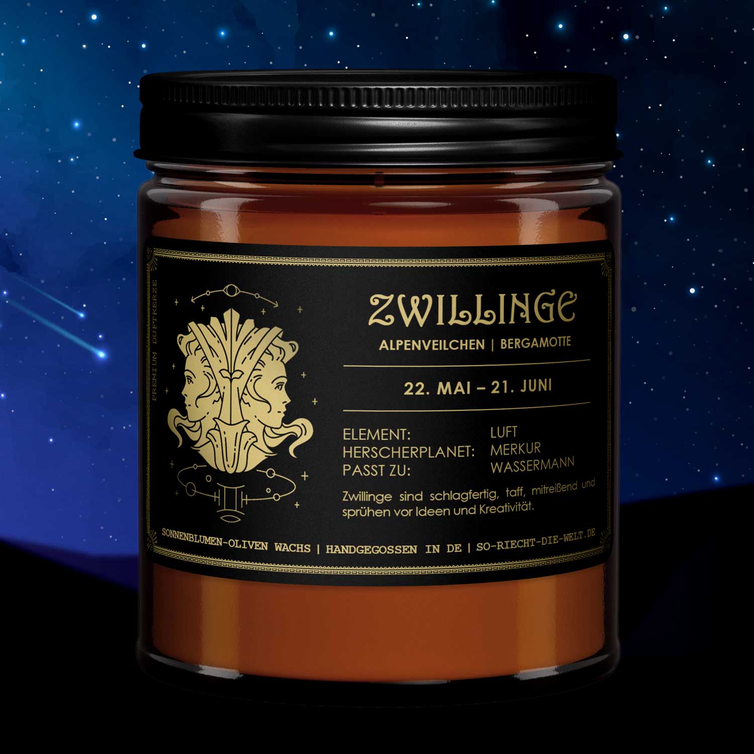 Zwillinge Sternzeichen Kerze - Alpenveilchen | Bergamotte