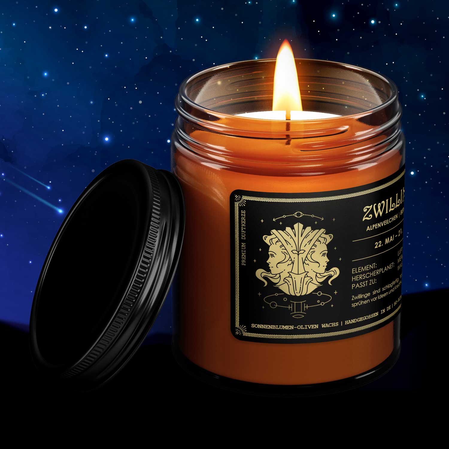 Zwillinge Sternzeichen Kerze - Alpenveilchen | Bergamotte
